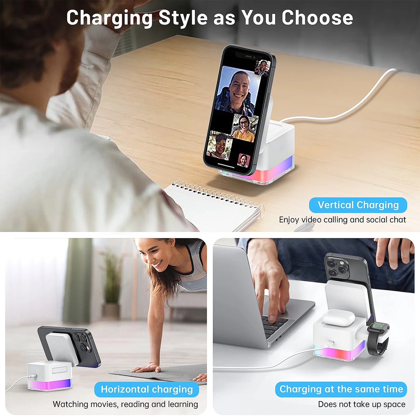 Ultimate 3-in-1 Wireless Charging Station for iPhone, Apple Watch, and AirPods - Compatible with All Models - Sleek White Design