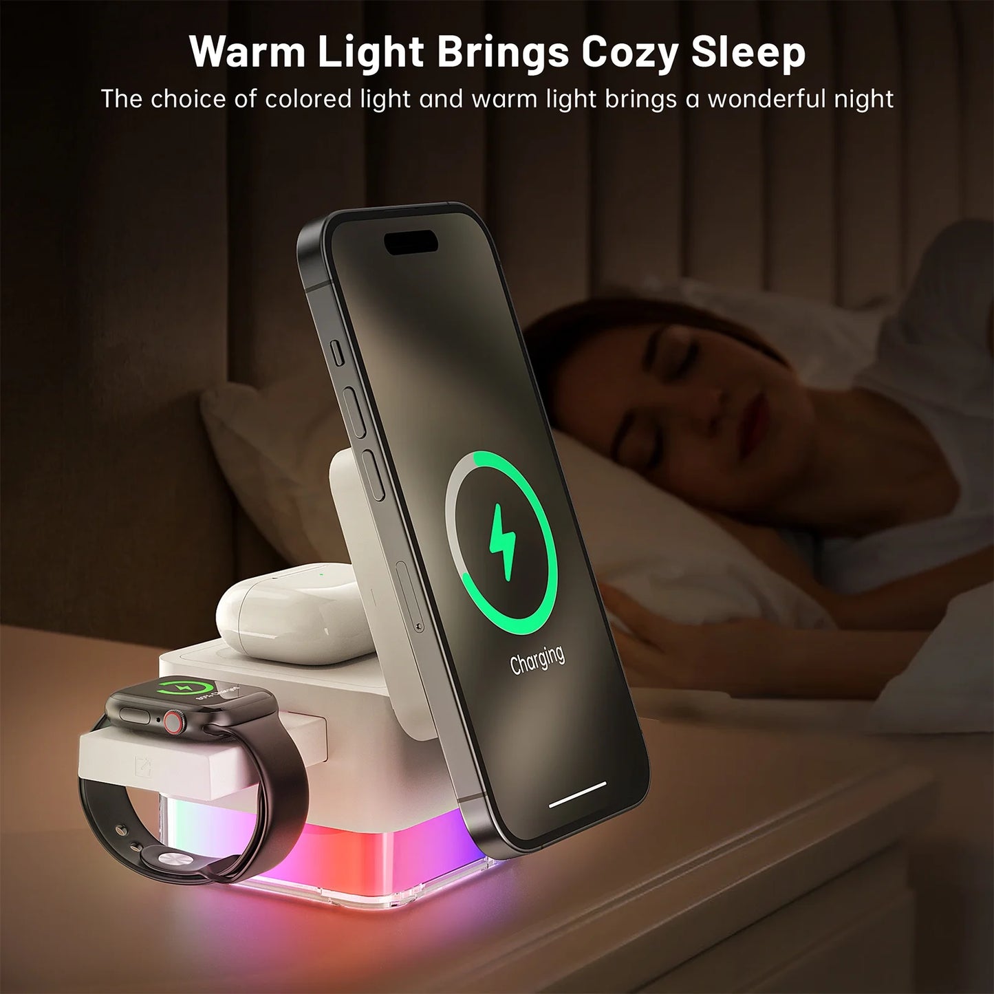 Ultimate 3-in-1 Wireless Charging Station for iPhone, Apple Watch, and AirPods - Compatible with All Models - Sleek White Design