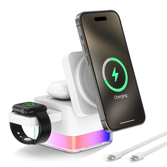 Ultimate 3-in-1 Wireless Charging Station for iPhone, Apple Watch, and AirPods - Compatible with All Models - Sleek White Design